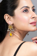 Mustard Yellow Ghungroo Silver Afghan Replica Dangler Earrings with Vibrant Glass Beads - Lookandadorn.com