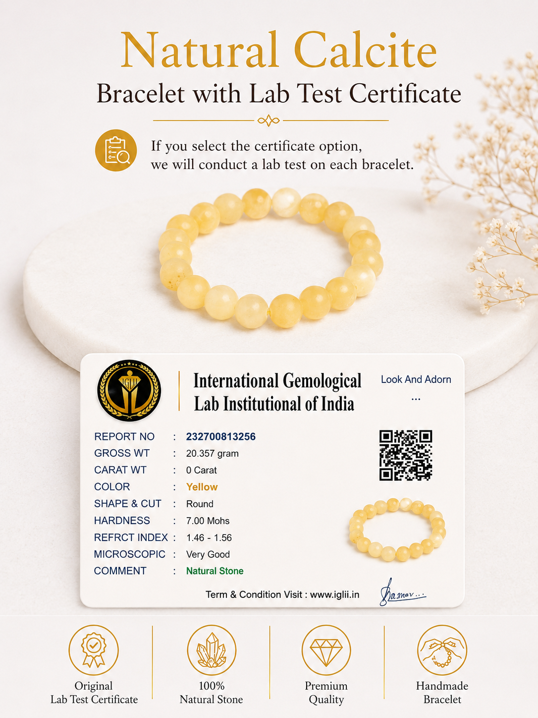 Natural Yellow Calcite Bracelet | Premium AAA grade LOOK AND ADORN - designed for you