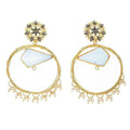 Opal Round Brass Frame Floral Design Stud Earrings - Non-Allergic, Elegant for All Occasions - Lookandadorn.com