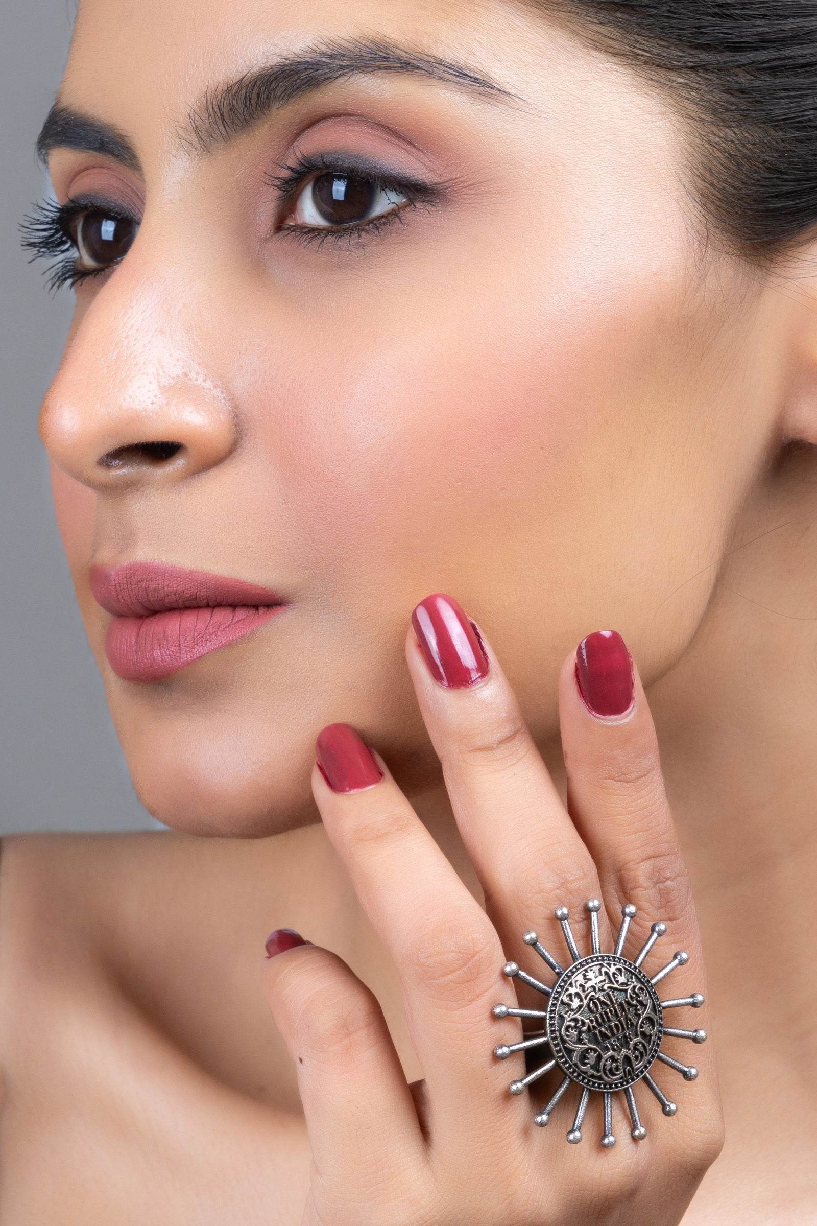 Oxidised Silver Adjustable Spike Coin Ring - Unique Edgy Jewelry for All Occasions - Lookandadorn.com