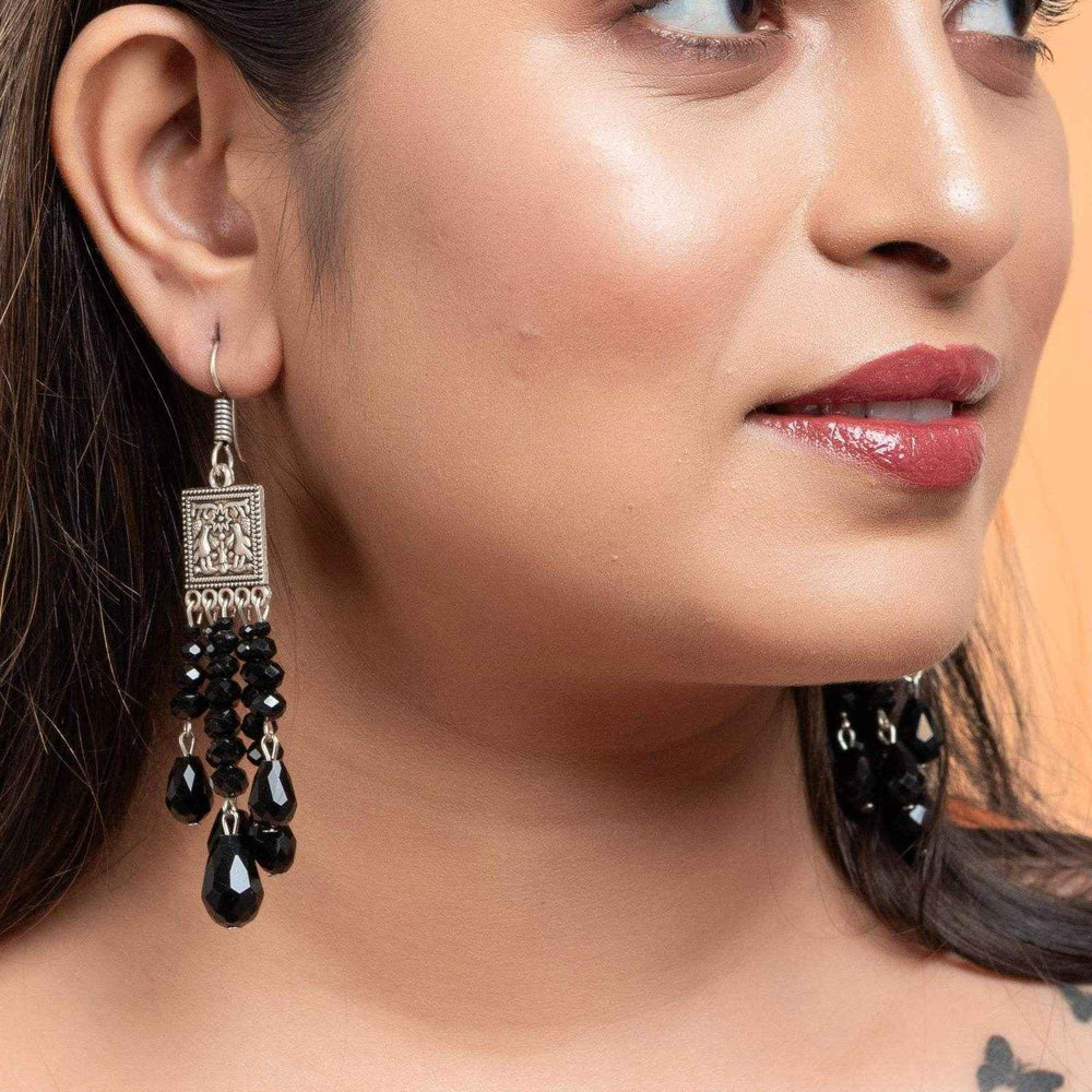 Handmade Black Earrings - Oxidised Silver Drop Design, Non-Allergic, Ideal For All Occasions - Lookandadorn.com