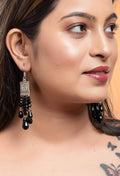 Handmade Black Earrings - Oxidised Silver Drop Design