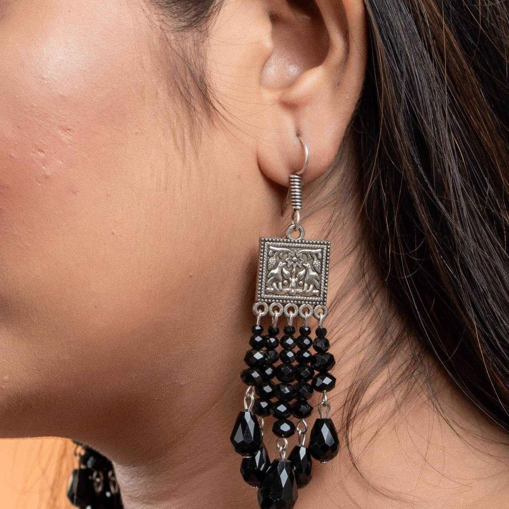 Handmade Black Earrings - Oxidised Silver Drop Design, Non-Allergic, Ideal For All Occasions - Lookandadorn.com