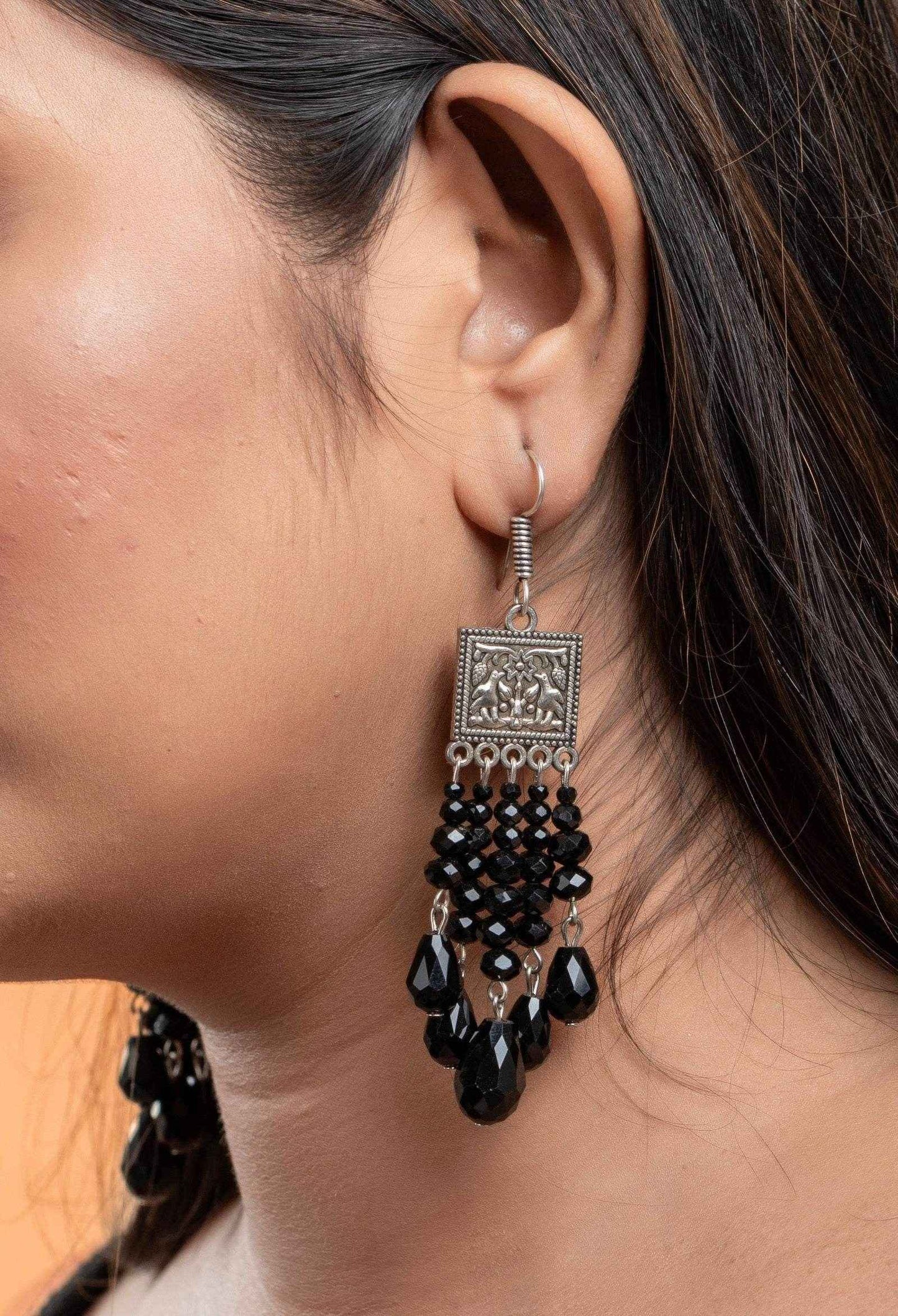 Handmade Black Earrings - Oxidised Silver Drop Design, Non-Allergic, Ideal For All Occasions - Lookandadorn.com