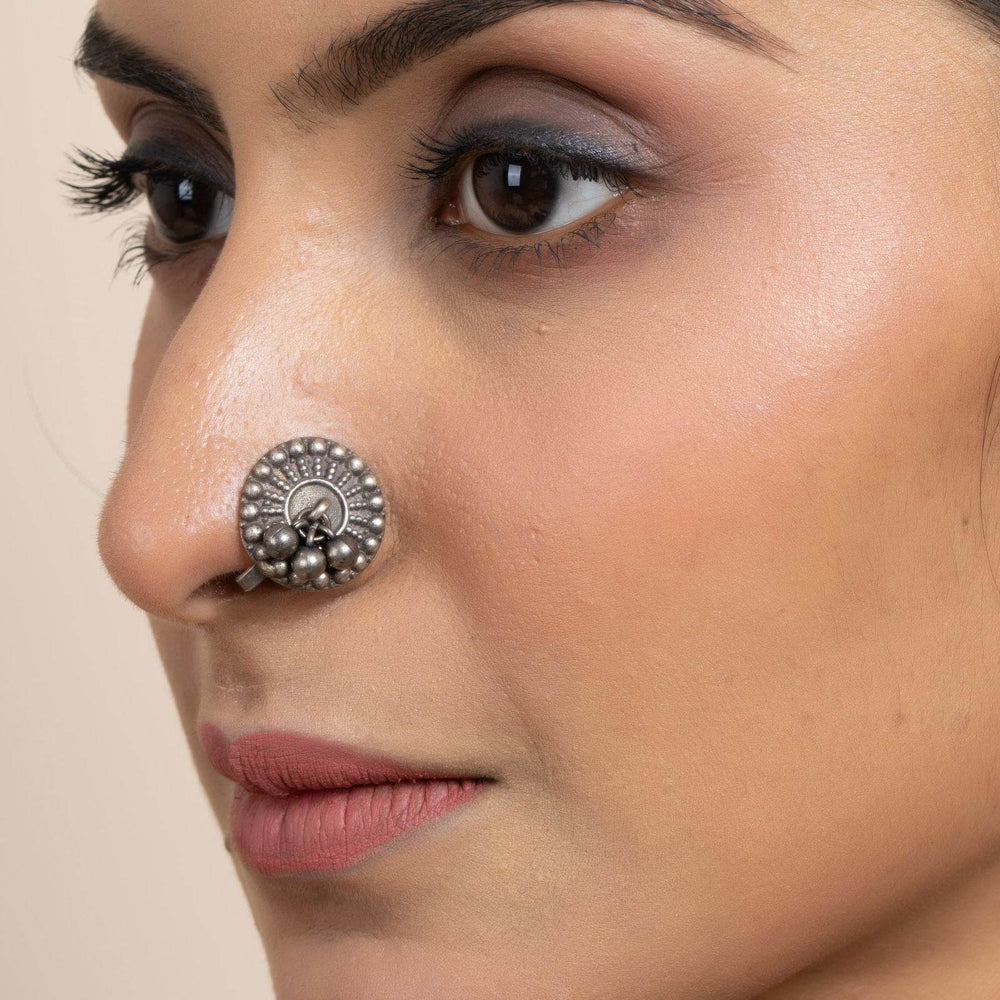 Oxidised Silver Clip On Nose Pin - Non-Allergic, Unique Design for Effortless Style - Lookandadorn.com
