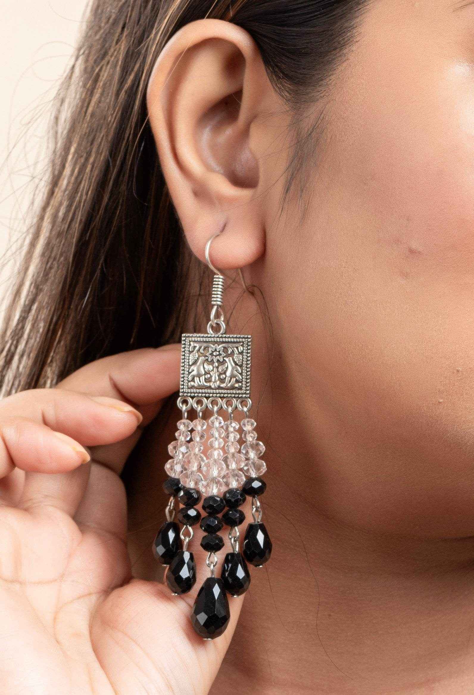 Handmade Crystal Earrings - German Silver Charm Design