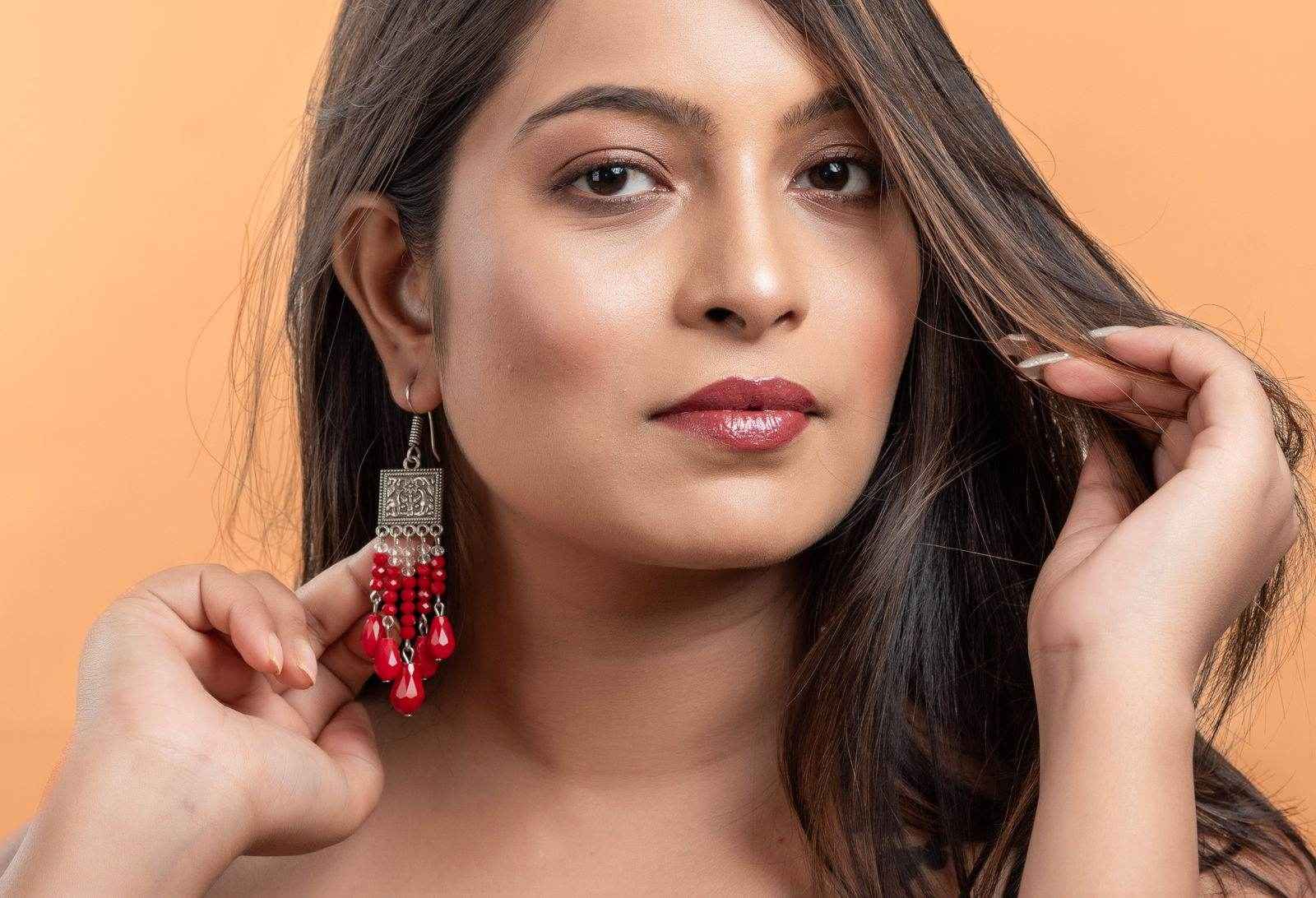 Handmade Oxidised Silver Red Crystal Drop Earrings in Elegant Square Charm Design for All Occasions - Lookandadorn.com