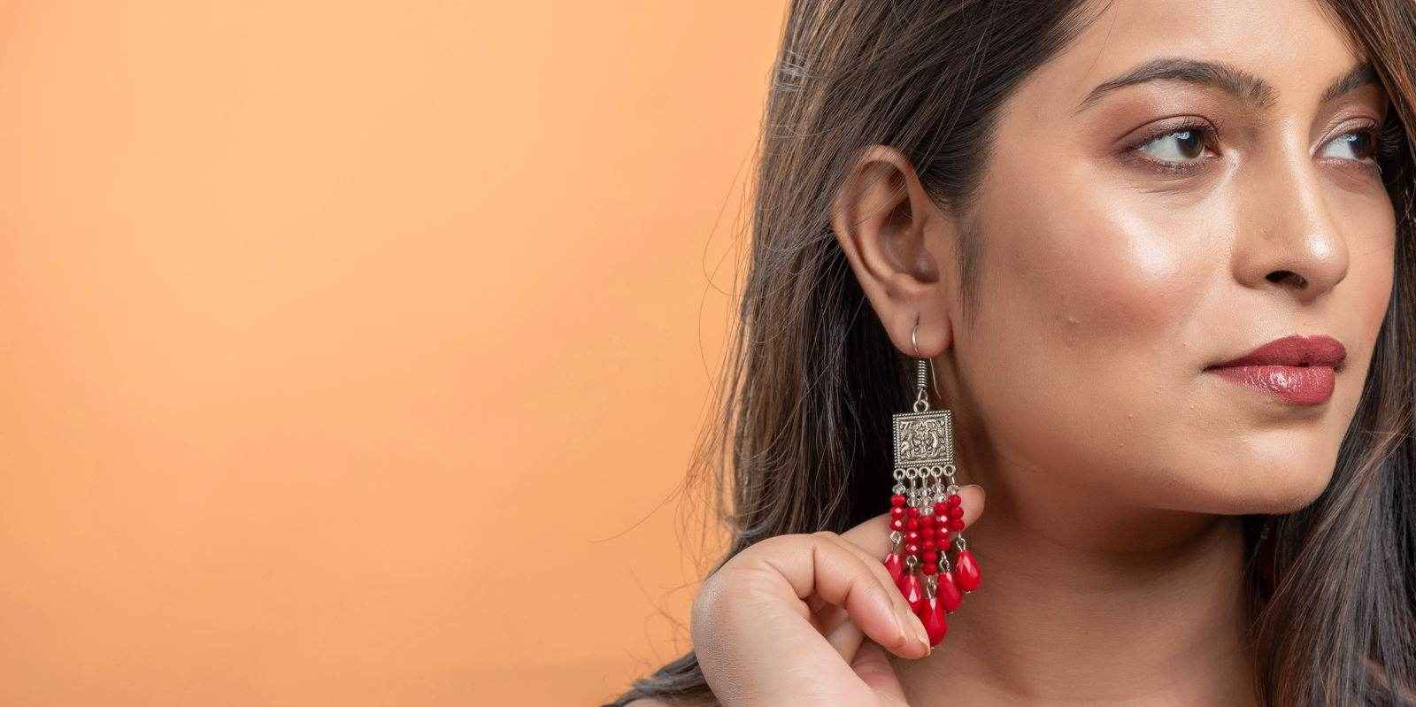 Handmade Oxidised Silver Red Crystal Drop Earrings in Elegant Square Charm Design for All Occasions - Lookandadorn.com