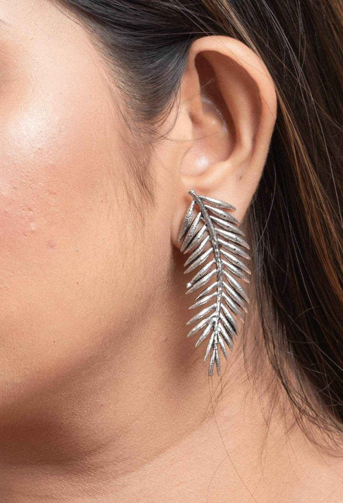 Stylish Oxidised Silver Stud Earrings With Leaf Design - Non-Allergic, Ideal For Every Occasion - Lookandadorn.com