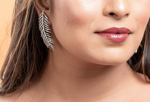 Stylish Oxidised Silver Stud Earrings With Leaf Design - Non-Allergic, Ideal For Every Occasion - Lookandadorn.com