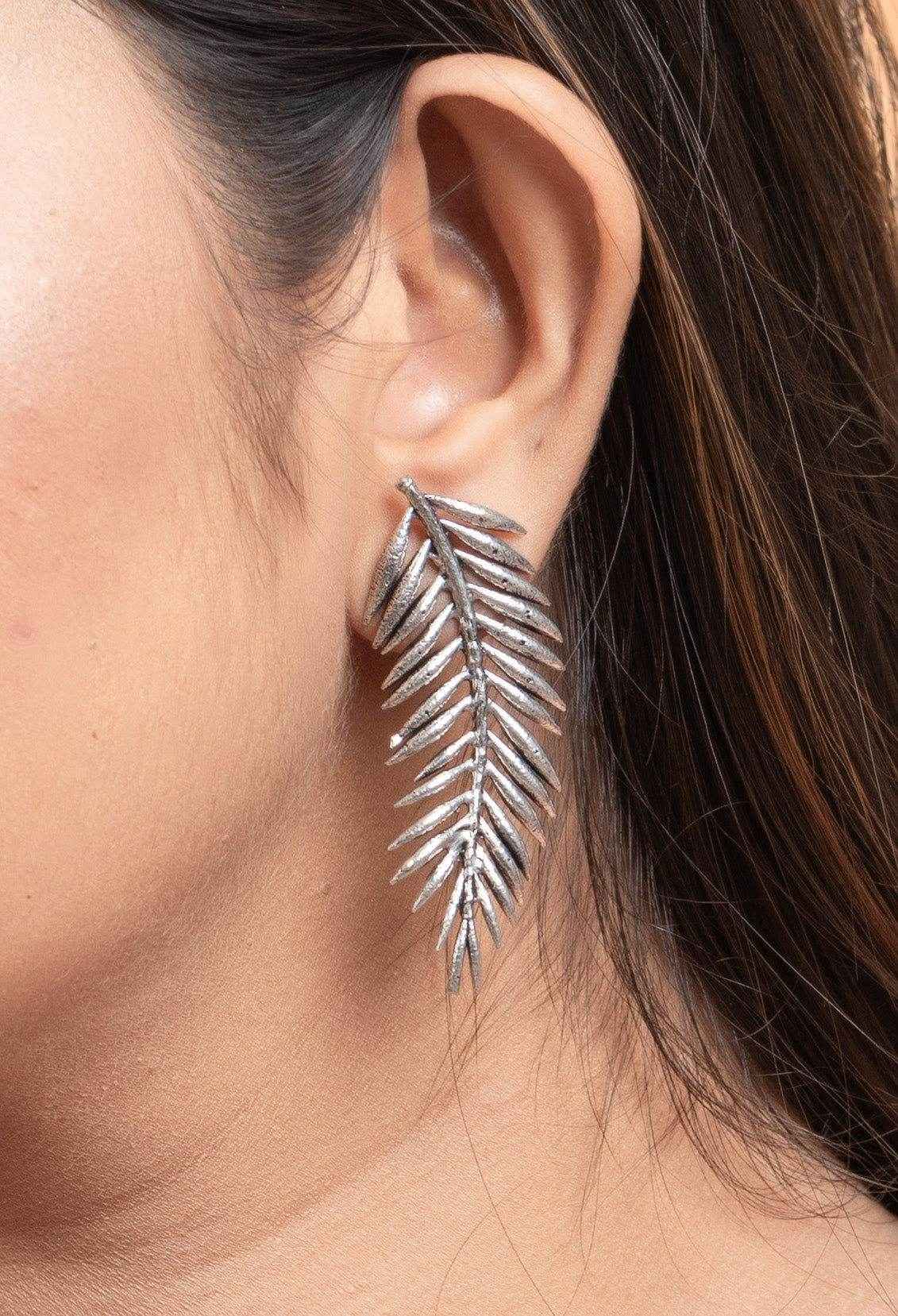 Oxidised Silver Leaf Stud Earrings
