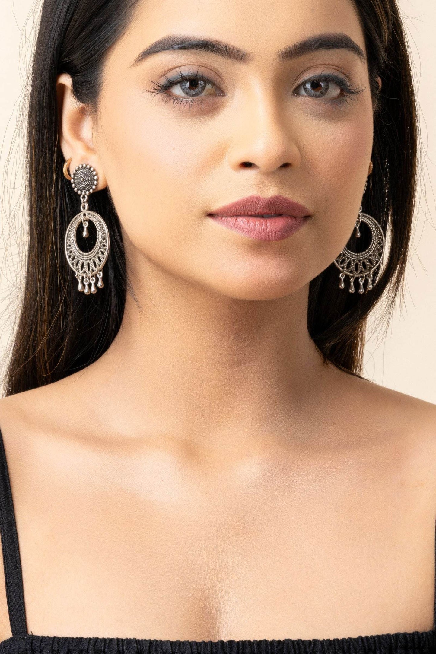 Oxidized German Silver Chandbali Stud Earrings with Intricate Antique Finish for Traditional Elegance - Lookandadorn.com