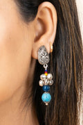 Oxidized Peacock Stud Earrings with Onyx & Turquoise