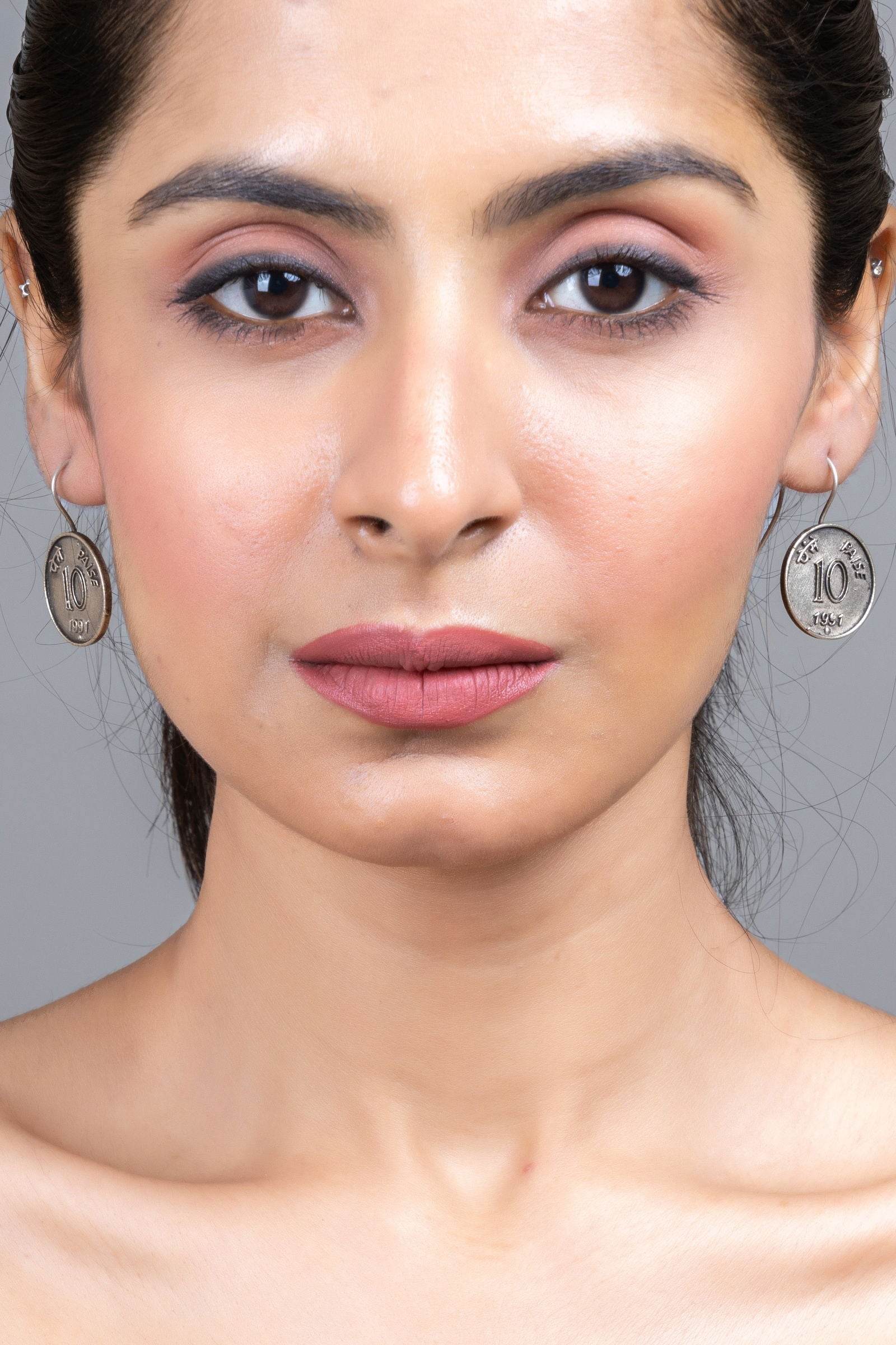 Oxidized Silver Indian 10 Paise Coin Circular Lightweight Earrings - Vintage Charm and Unique Design - Lookandadorn.com