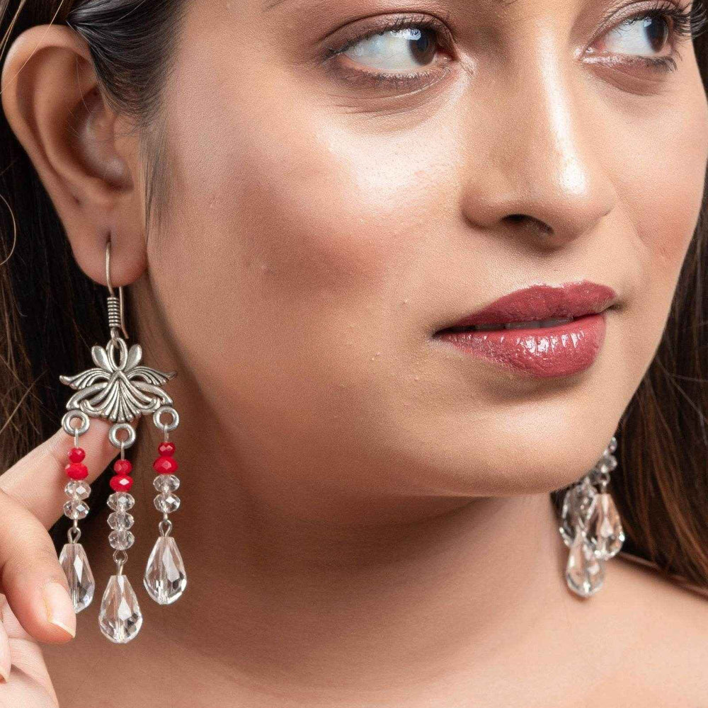 Handmade German Silver White Red Drop Crystal Earrings for All Occasions - Non-Allergic - Lookandadorn.com