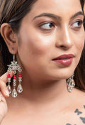 Handmade German Silver White Red Drop Crystal Earrings