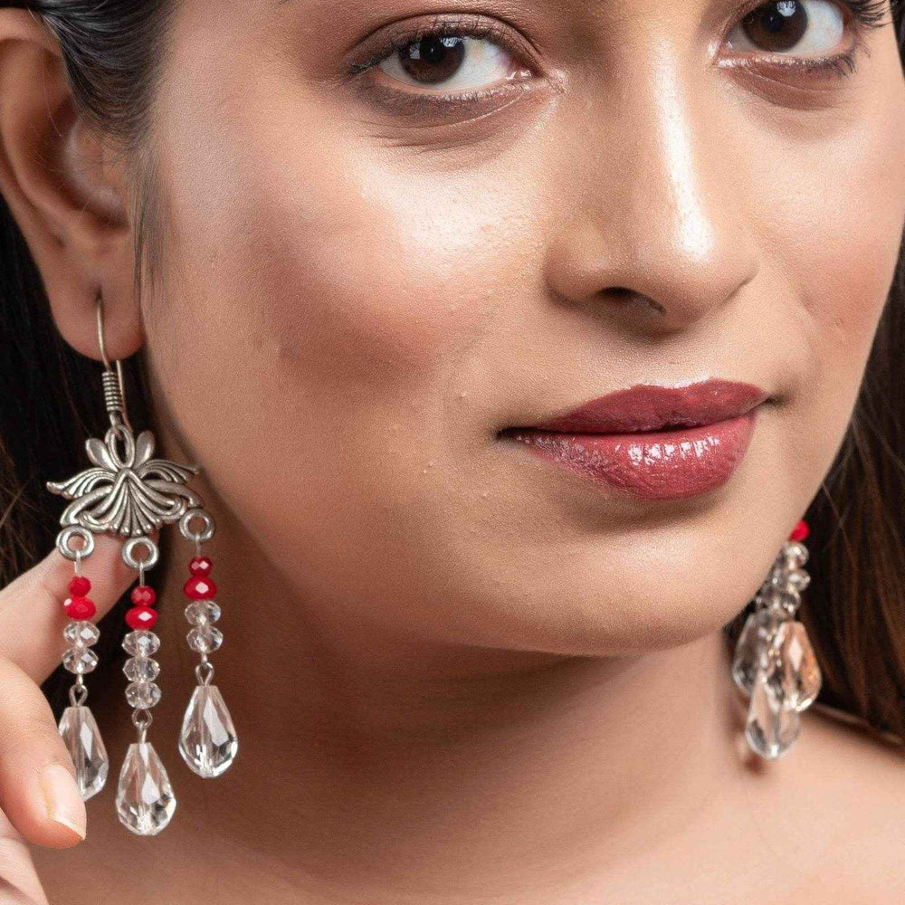 Handmade German Silver White Red Drop Crystal Earrings for All Occasions - Non-Allergic - Lookandadorn.com
