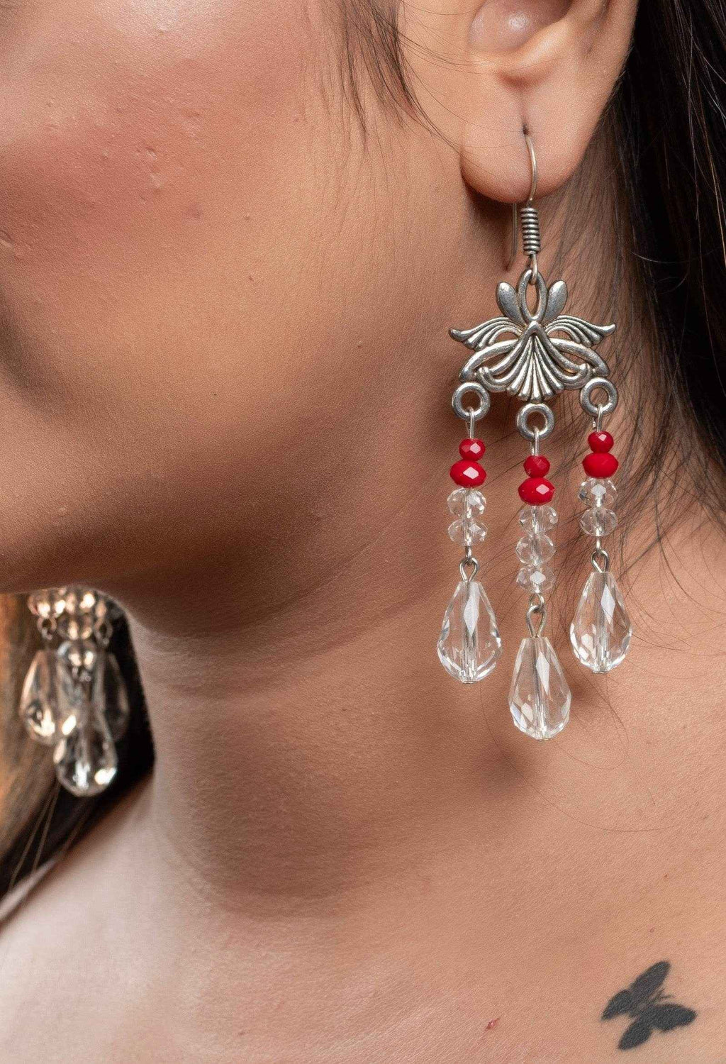 Handmade German Silver White Red Drop Crystal Earrings for All Occasions - Non-Allergic - Lookandadorn.com