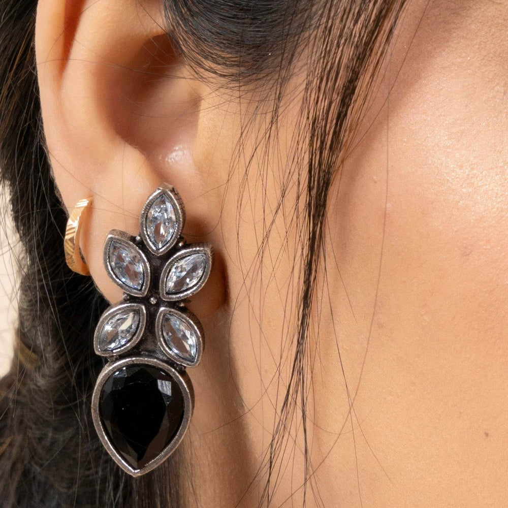 Oxidized Silver Cubic Zirconia Stud Earrings in White and Black - Unique Designer Elegance - Lookandadorn.com