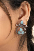 Oxidized Silver Designer Aqua Stud Earrings with Elegant Gemstone for Daily and Occasion Wear - Lookandadorn.com