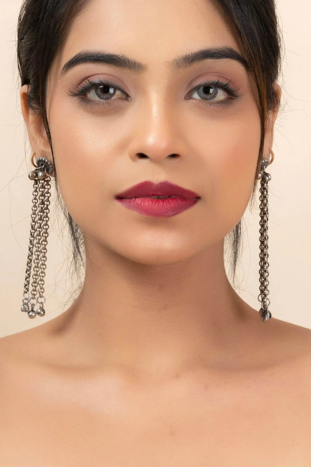 Oxidized Silver Designer Chain Ghungroo Stud Earrings for Elegant Daily Wear and Special Occasions - Lookandadorn.com
