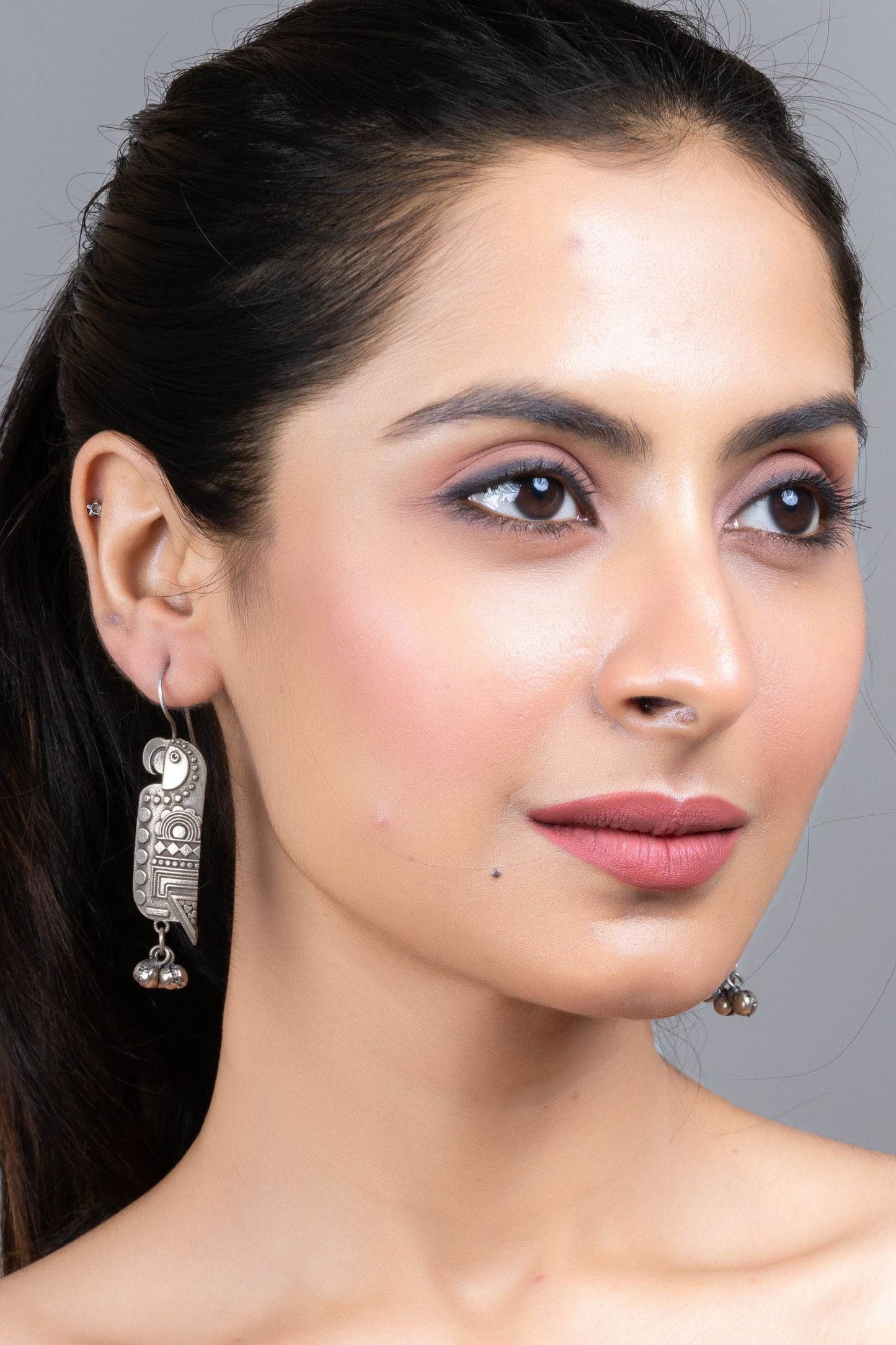 Oxidized Silver Parrot Bird Earrings - Unique Statement Design for Daily and Special Occasions - Lookandadorn.com