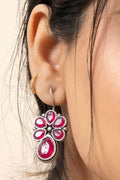 Oxidized Silver Pink Floral Stud Earrings - Elegant Design for Daily Wear & Sensitive Ears - Lookandadorn.com