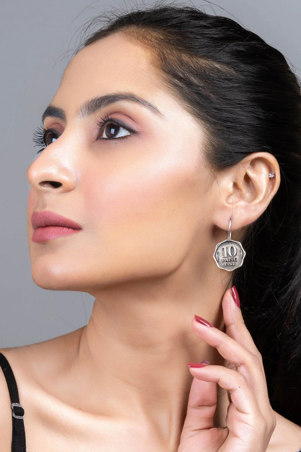 Oxidized Silver Replica 10 Paise Lightweight Vintage Earrings for Daily Wear Jewelry and Sensitive Ears - Lookandadorn.com