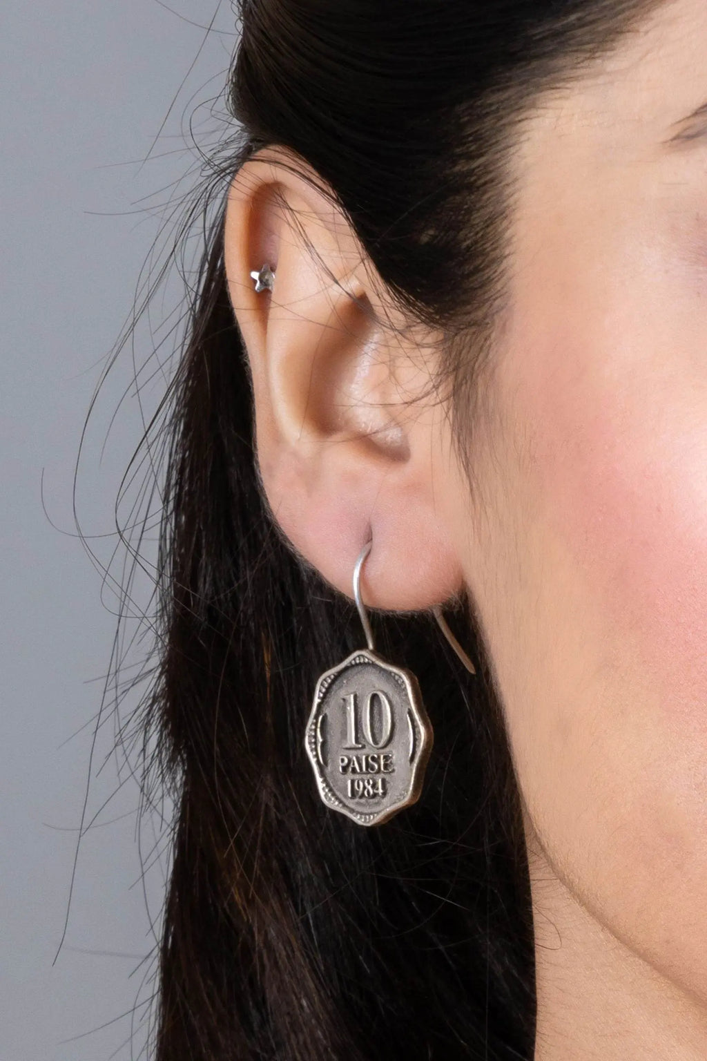 Oxidized Silver Replica 10 Paise Lightweight Vintage Earrings for Daily Wear Jewelry and Sensitive Ears - Lookandadorn.com