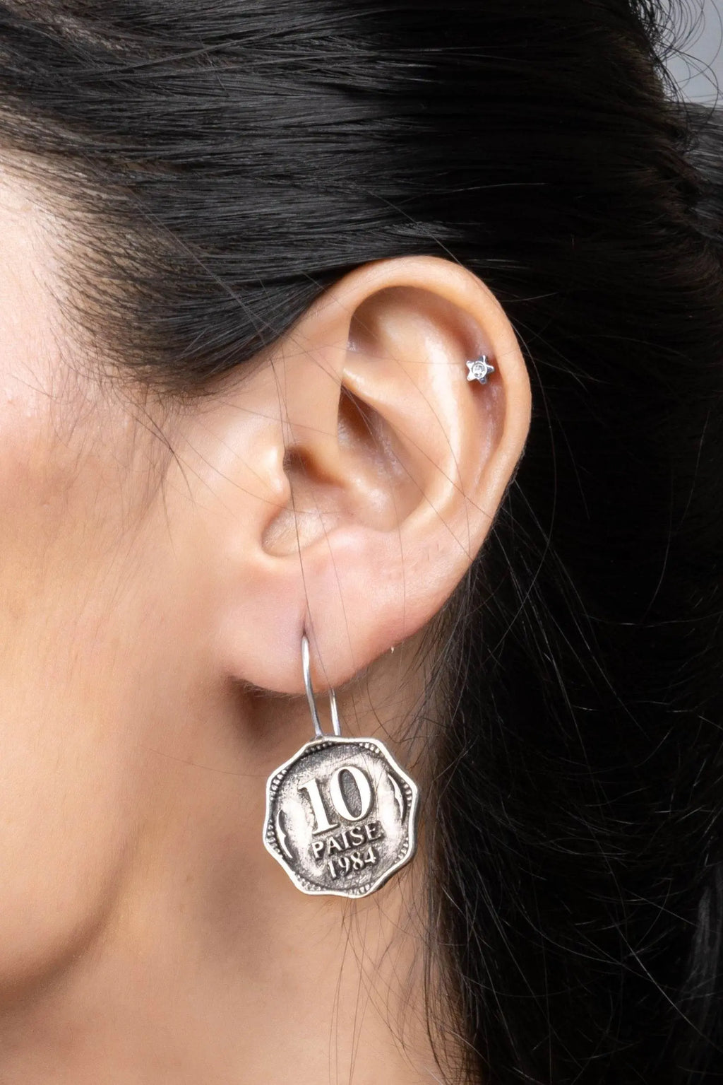 Oxidized Silver Replica 10 Paise Lightweight Vintage Earrings for Daily Wear Jewelry and Sensitive Ears - Lookandadorn.com