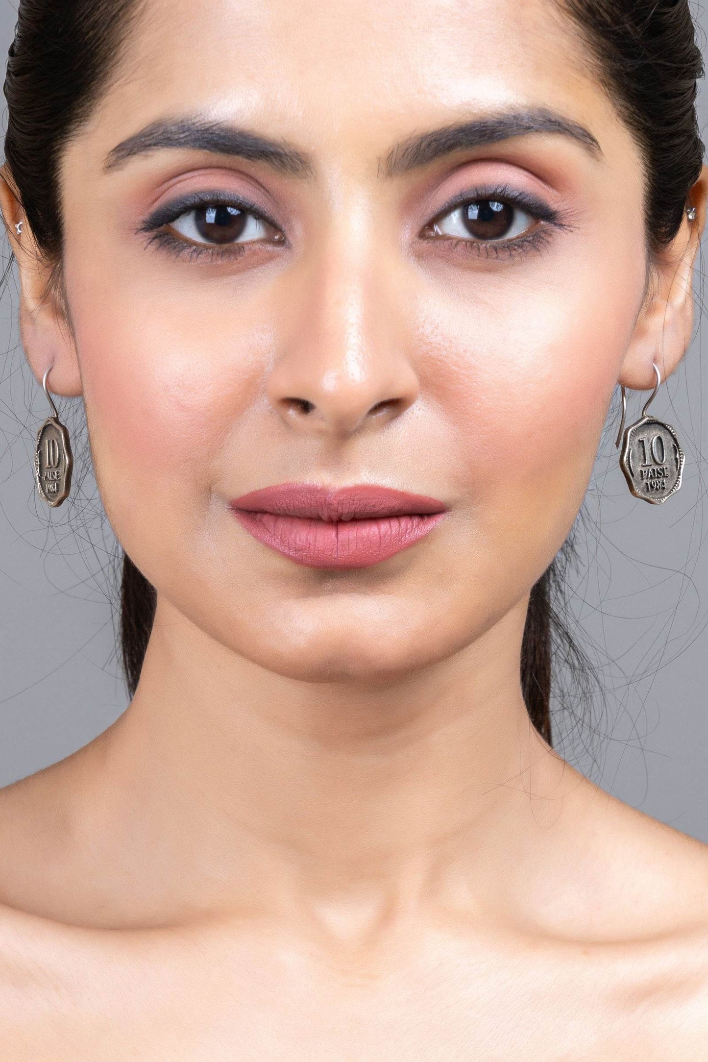 Oxidized Silver Replica 10 Paise Lightweight Vintage Earrings for Daily Wear Jewelry and Sensitive Ears - Lookandadorn.com