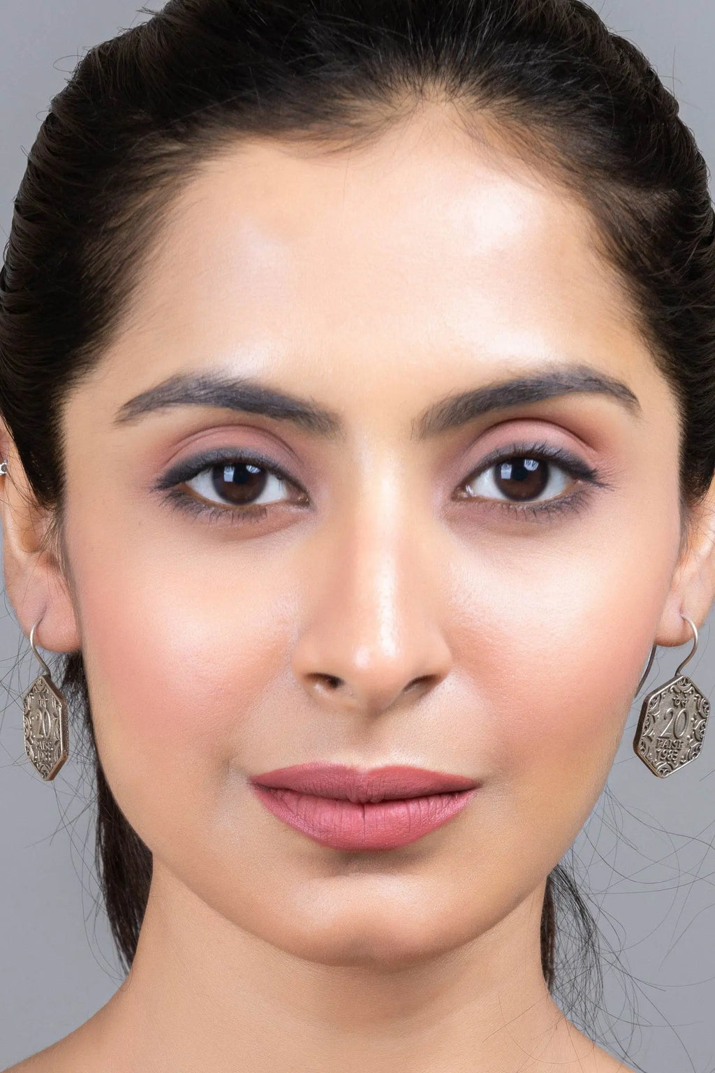 Oxidized Silver Replica 20 Paise Hexagonal Lightweight Earrings with Vintage Design - Lookandadorn.com