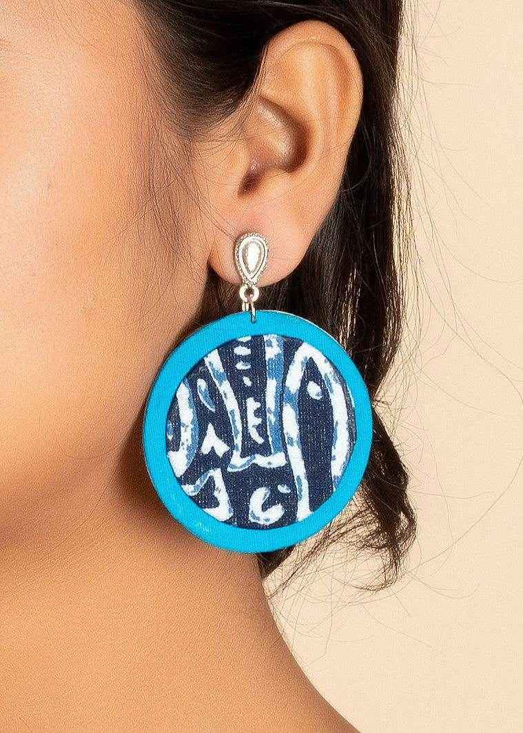 Handmade Eco-Friendly Turquoise Blue Indigo Fish Fabric with German Silver Stud Jewelry Earrings, Non-Allergic - Lookandadorn.com