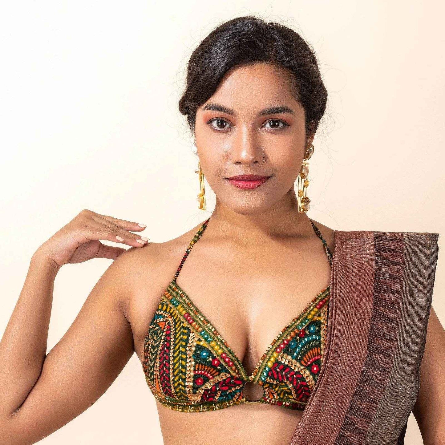 Designer Printed Cotton Backless Halter Neck Bikini Blouse, Non-Padded Design - Lookandadorn.com
