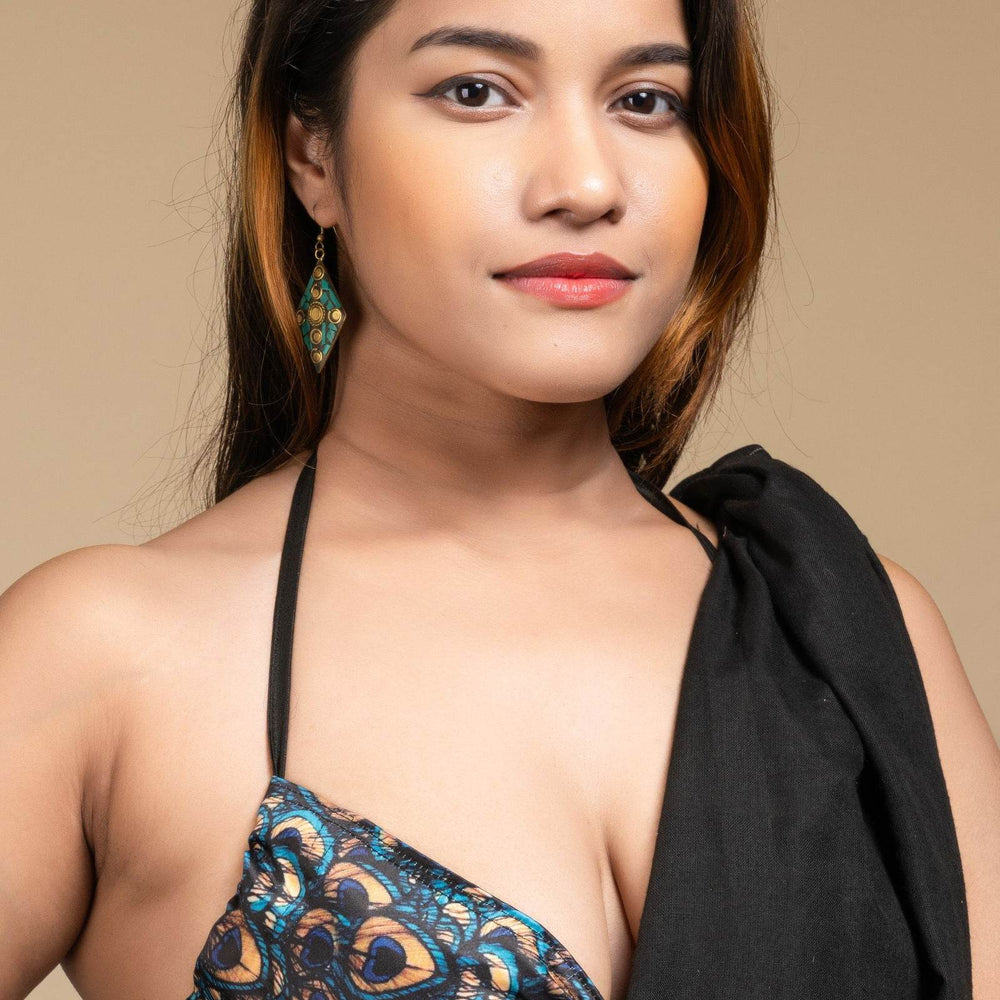Printed Satin Women's Backless Blouse with Halter Neck Design, Non-Padded for Beach & Party - Lookandadorn.com