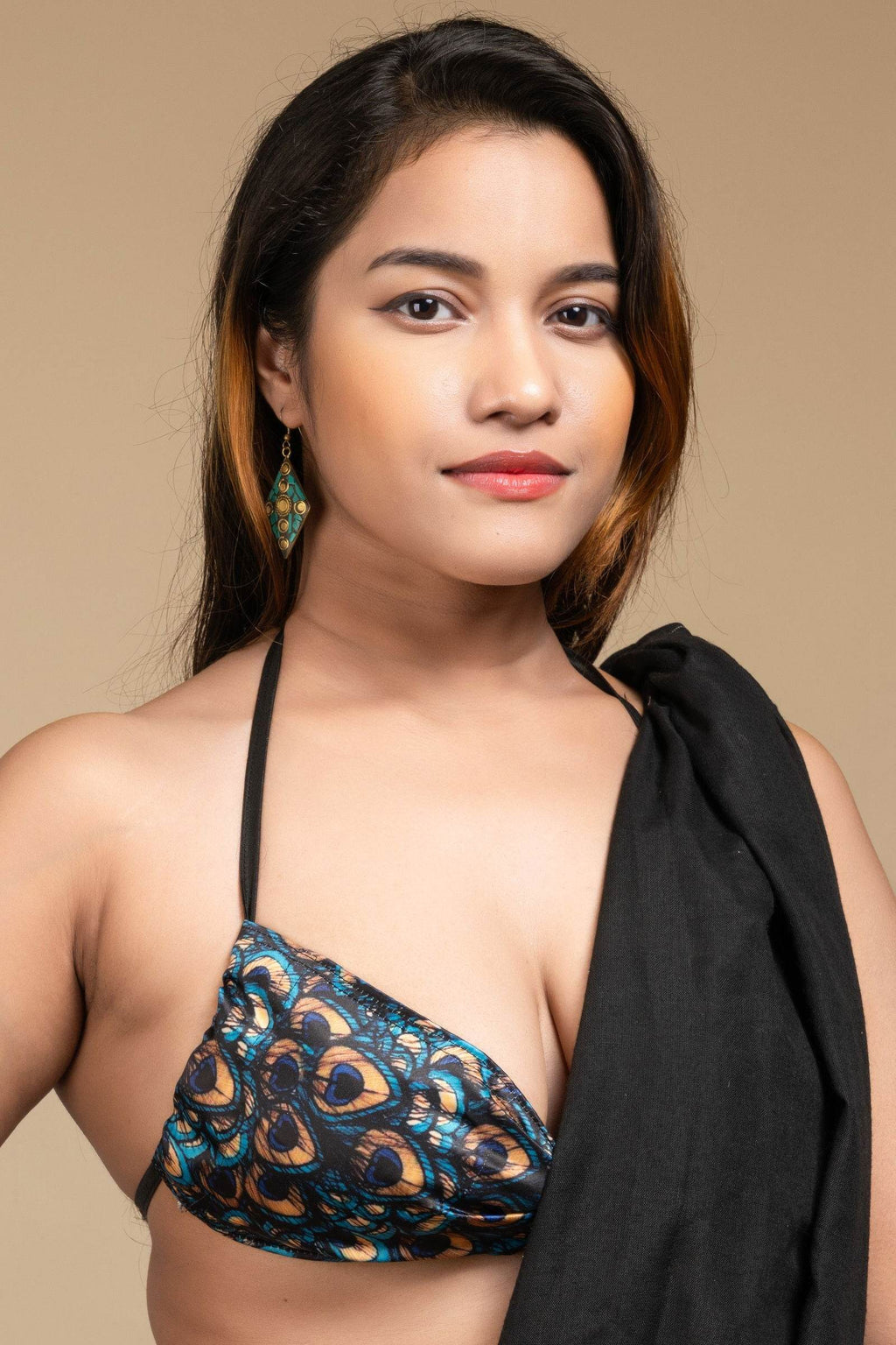 Printed Satin Women's Backless Blouse with Halter Neck Design, Non-Padded for Beach & Party - Lookandadorn.com