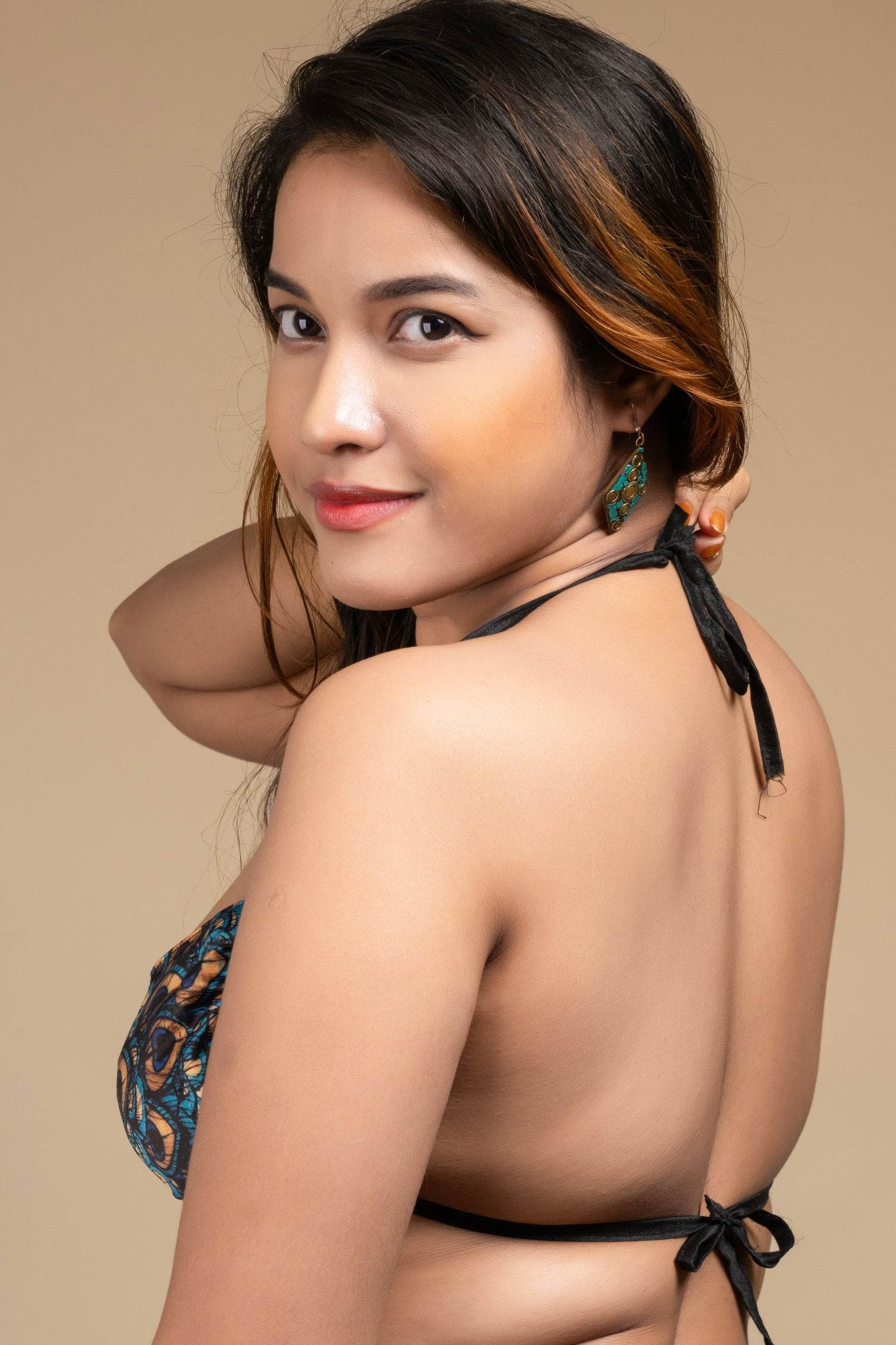 Printed Satin Women's Backless Blouse with Halter Neck Design, Non-Padded for Beach & Party - Lookandadorn.com