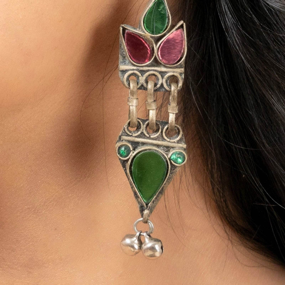 Pure Afghan Pink Green Dangler Earrings - Unique Design for All Occasions, Non-Allergic Material - Lookandadorn.com