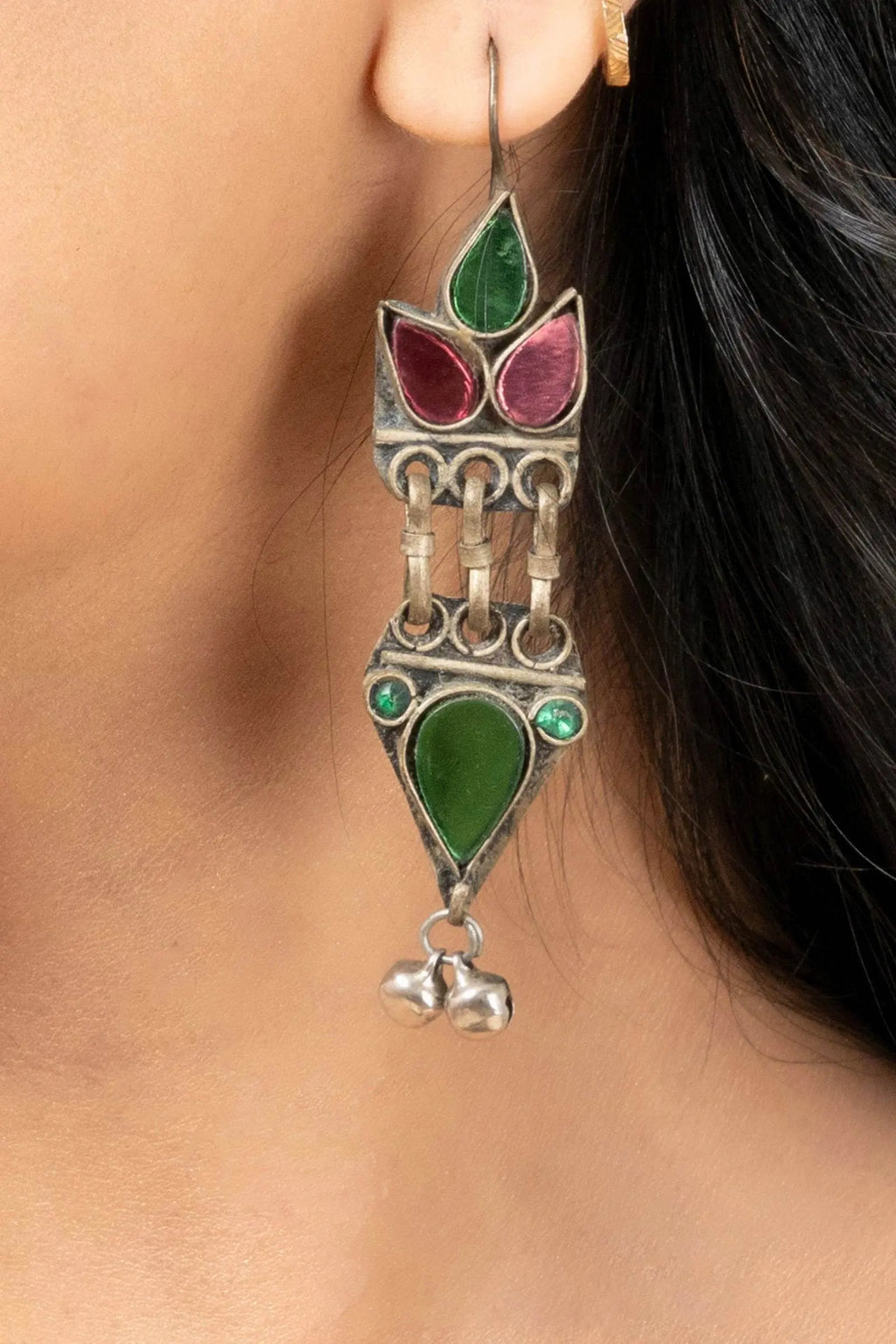 Pure Afghan Pink Green Dangler Earrings - Unique Design for All Occasions, Non-Allergic Material - Lookandadorn.com