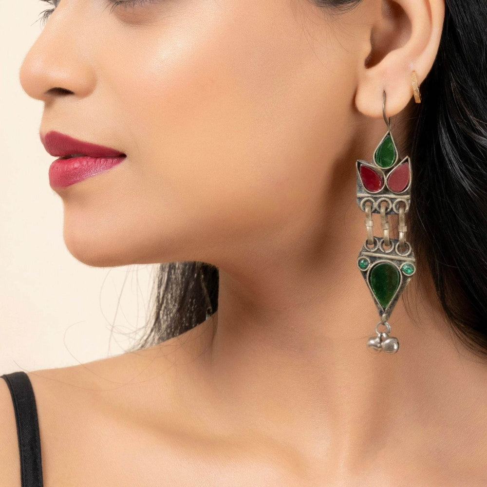 Pure Afghan Pink Green Dangler Earrings - Unique Design for All Occasions, Non-Allergic Material - Lookandadorn.com