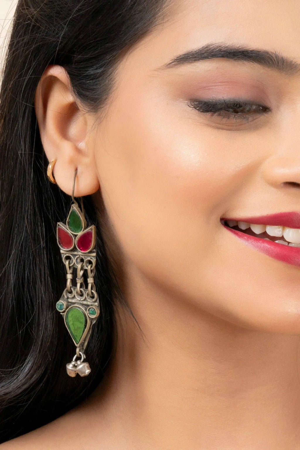 Pure Afghan Pink Green Dangler Earrings - Unique Design for All Occasions, Non-Allergic Material - Lookandadorn.com