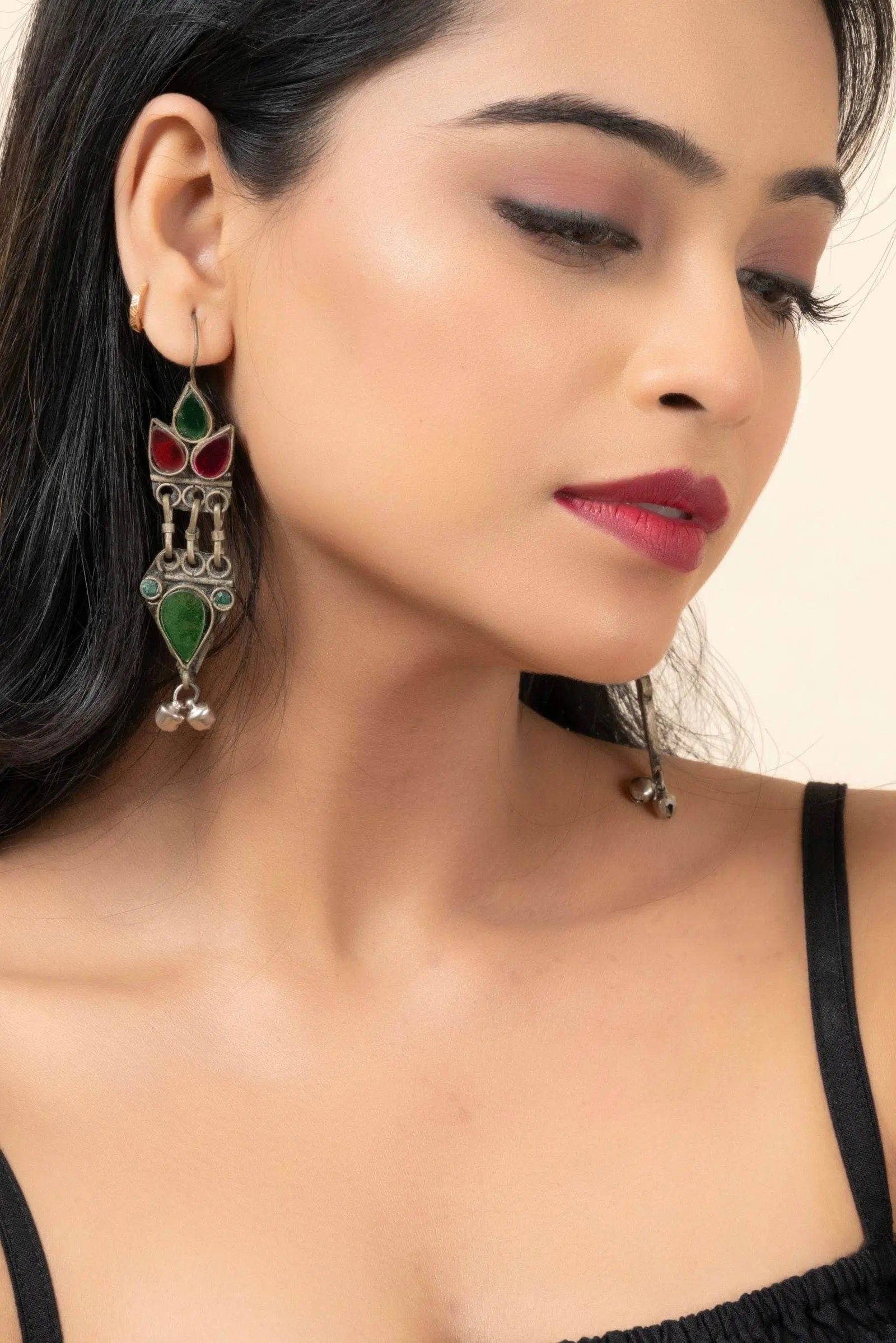 Pure Afghan Pink Green Dangler Earrings - Unique Design for All Occasions, Non-Allergic Material - Lookandadorn.com