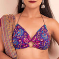 Designer Fabric Purple Brocade Backless Halter Neck Bikini Blouse, Non-Padded - Lookandadorn.com