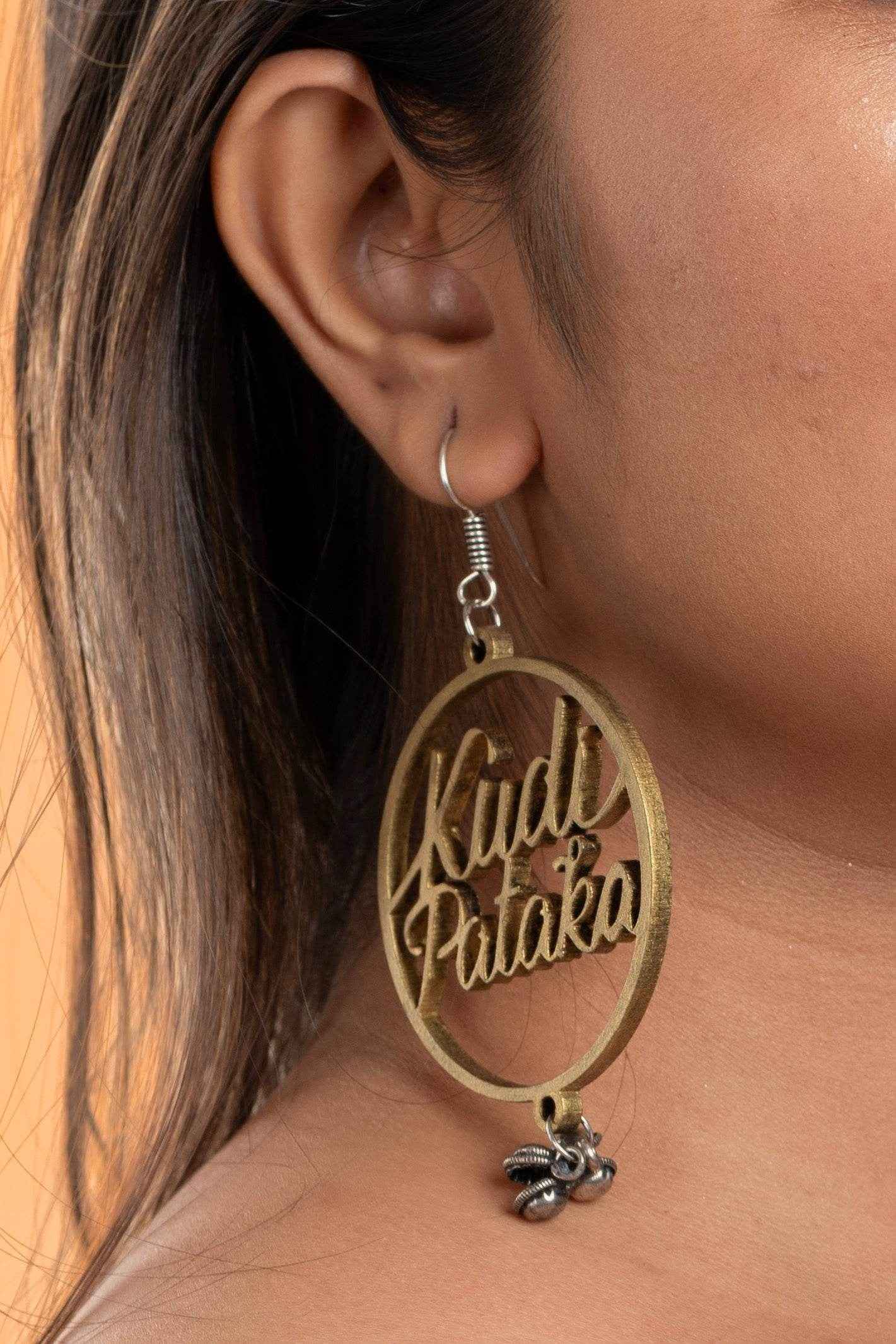 Quirky Golden Kudi Pataka Earrings with Ghungroo - Oxidised Silver, Non-Allergic, Ideal for Gifting - Lookandadorn.com