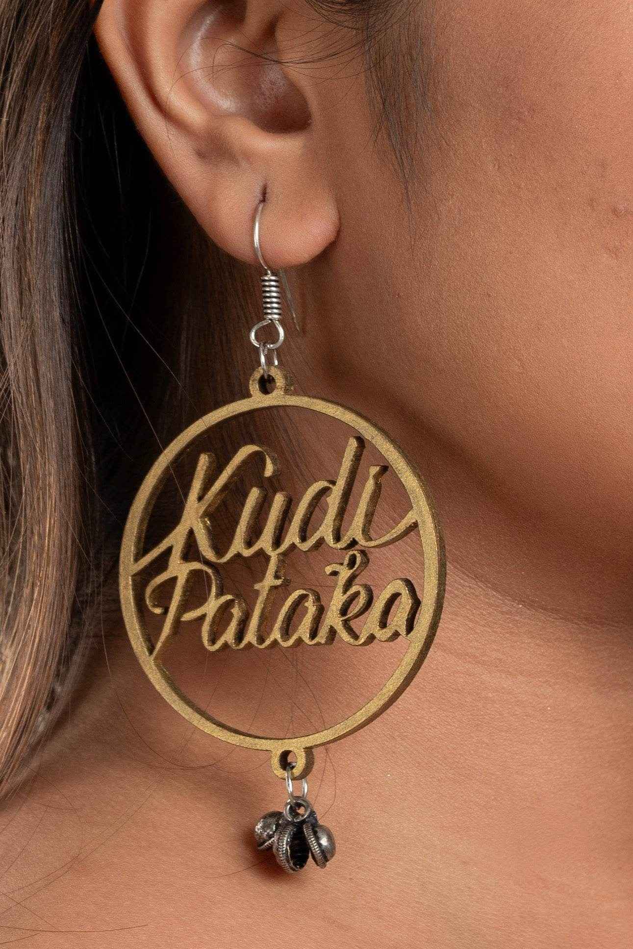 Quirky Golden Kudi Pataka Earrings with Ghungroo - Oxidised Silver, Non-Allergic, Ideal for Gifting - Lookandadorn.com