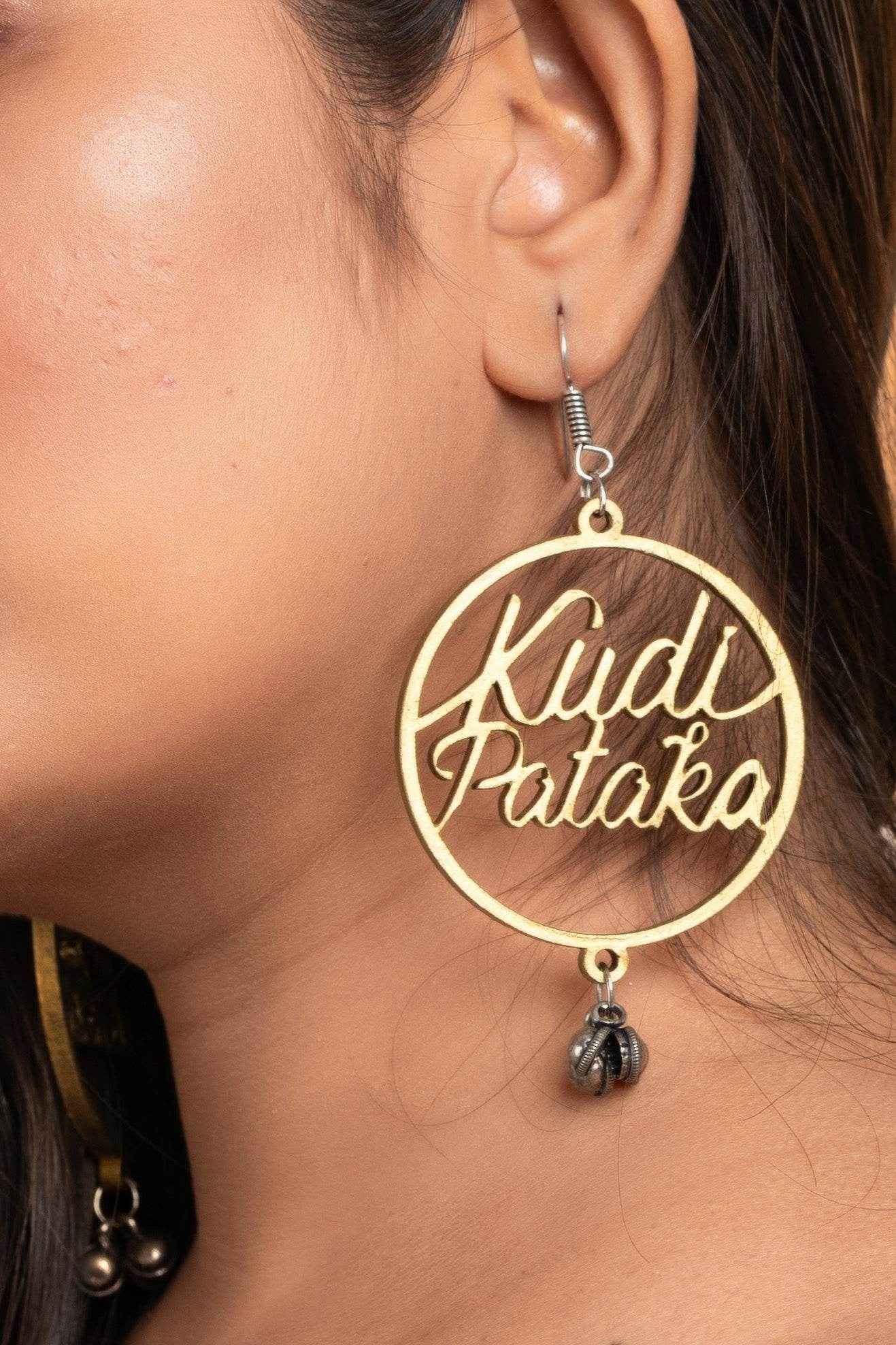 Quirky Golden Kudi Pataka Earrings with Ghungroo - Oxidised Silver, Non-Allergic, Ideal for Gifting - Lookandadorn.com