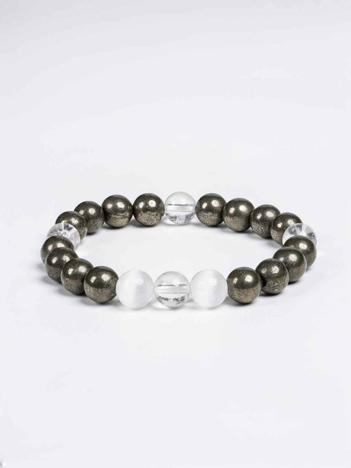 Pyrite Clear Quartz Raj Yog Bracelet with Self Recharge Selenite
