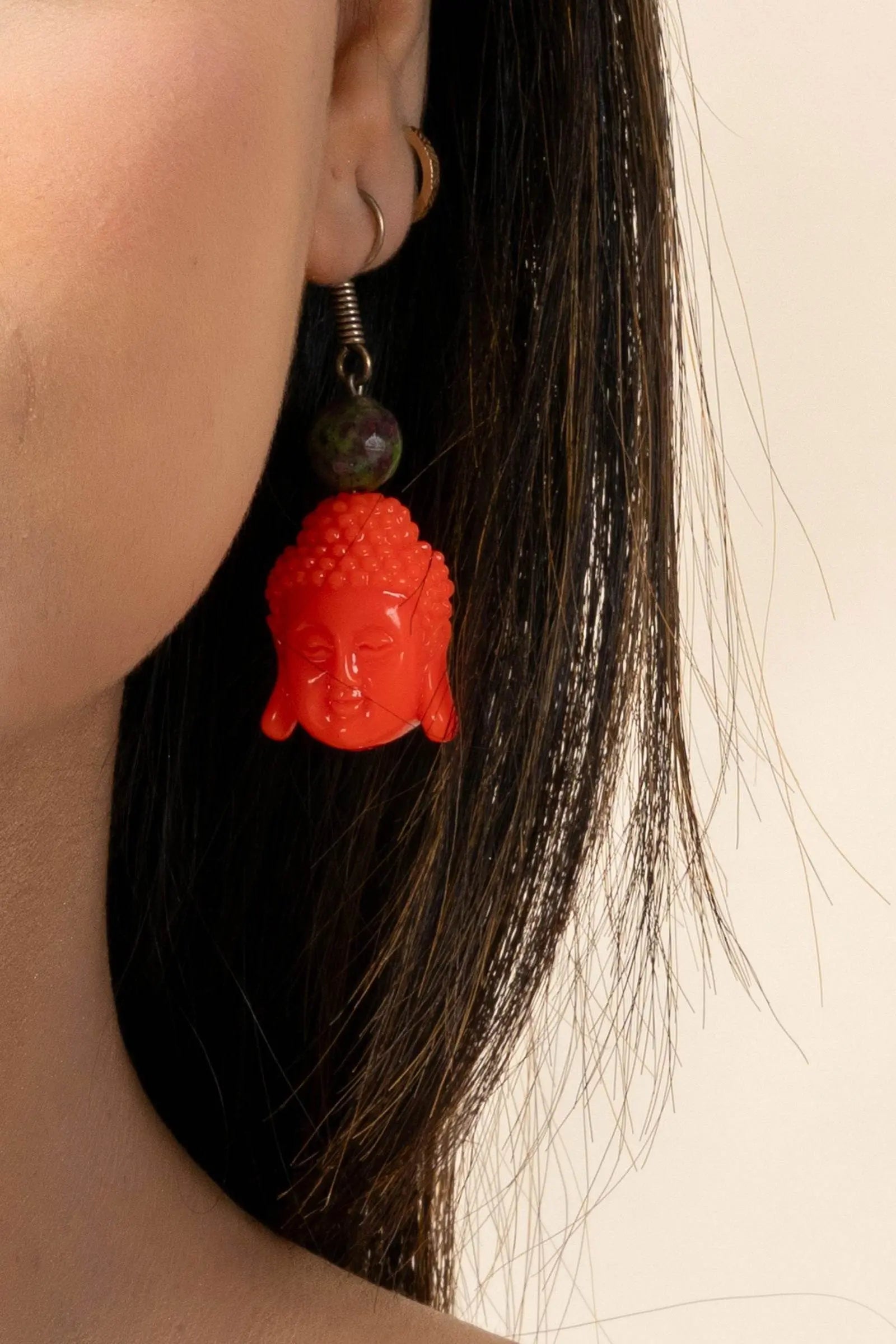 Red Acrylic Buddha Earrings - Spiritual Jewelry