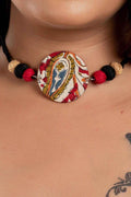 Fabric Handmade Choker Necklace with Kalamkari Design, Thread Balls, and Adjustable Dori for Women - Lookandadorn.com