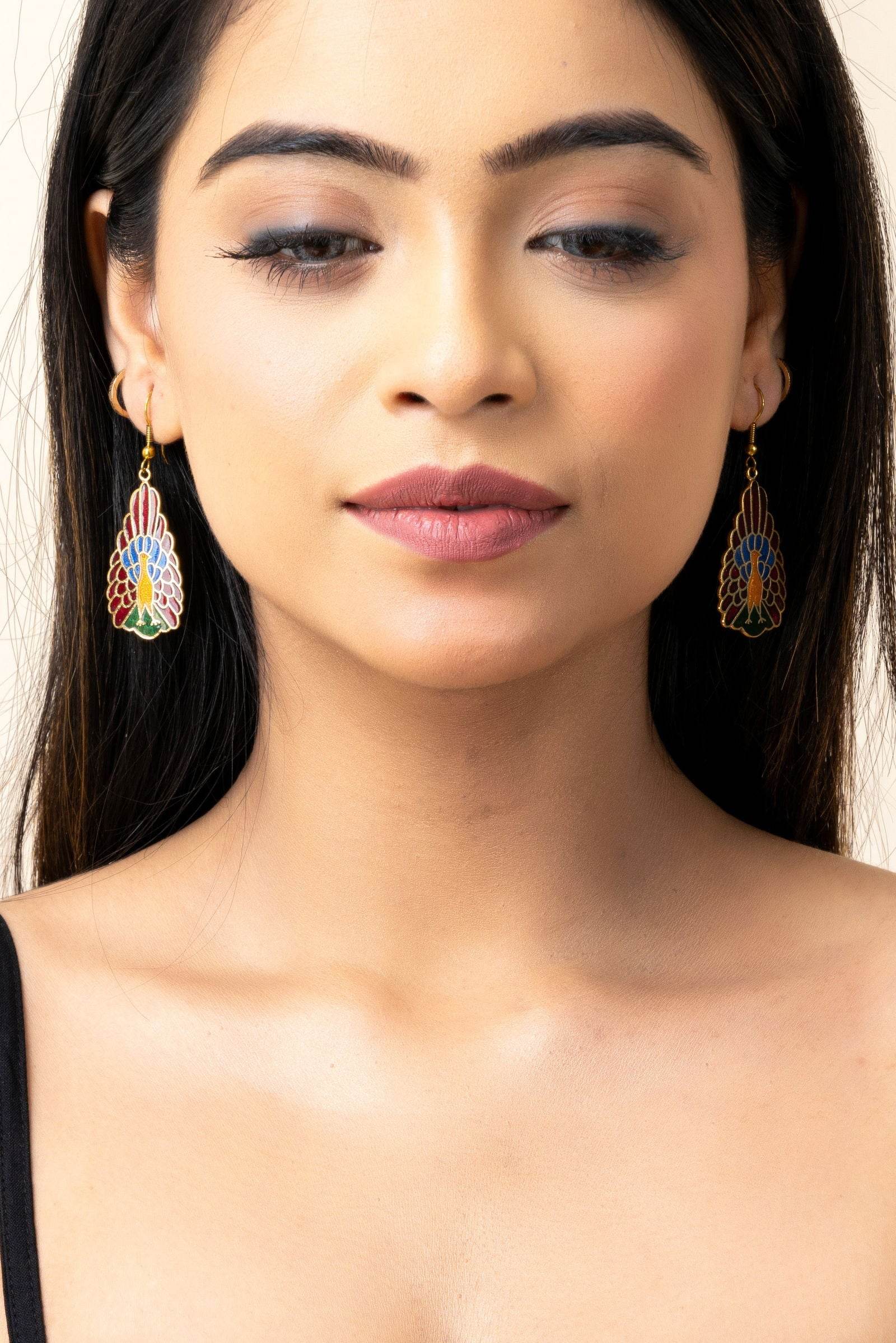 Vibrant Red Blue Meenakari Bird Earrings with Intricate Handcrafted Design for Elegant Style - Lookandadorn.com